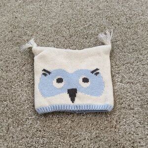 Pottery Barn Kids Owl Knit Beanie - Cream and Blue